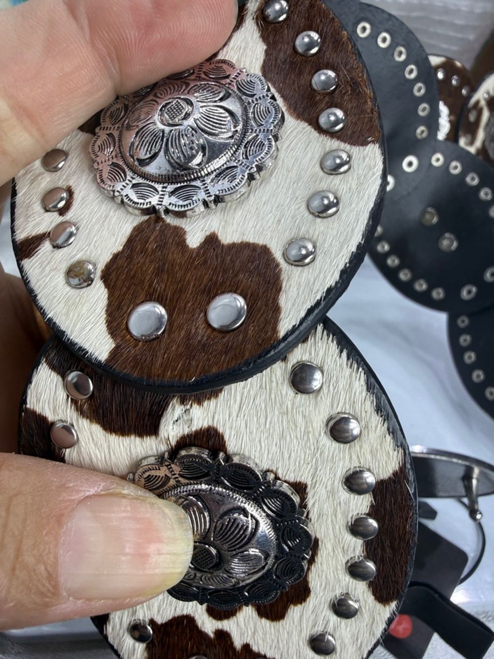 (H) Zara cow-print leather belt, size 32(1)-34(1) (shell style) New without tags - Picture 13 of 13